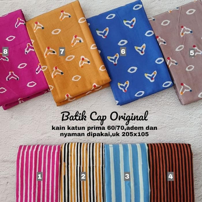 Kain Batik Cap Handmade Jumputan - Lurik ( Pink Kuning Biru Coksu )