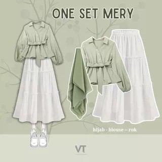 One Set Mery (Hijab, Blouse, Rok) Setelan Baju Wanita hijab OOTD Korea
