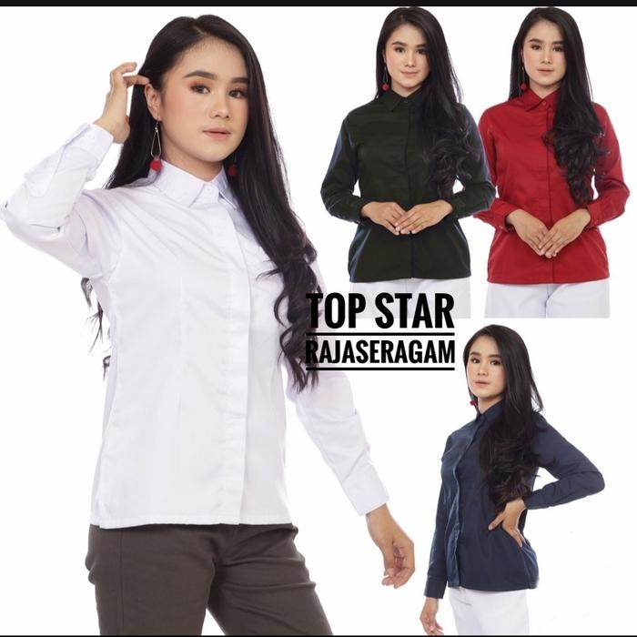 ORIGINAL Baju Seragam Kemeja PDH Wanita Saku 1 Drill Panjang Net Tv Blus Dinas READY STOCK
