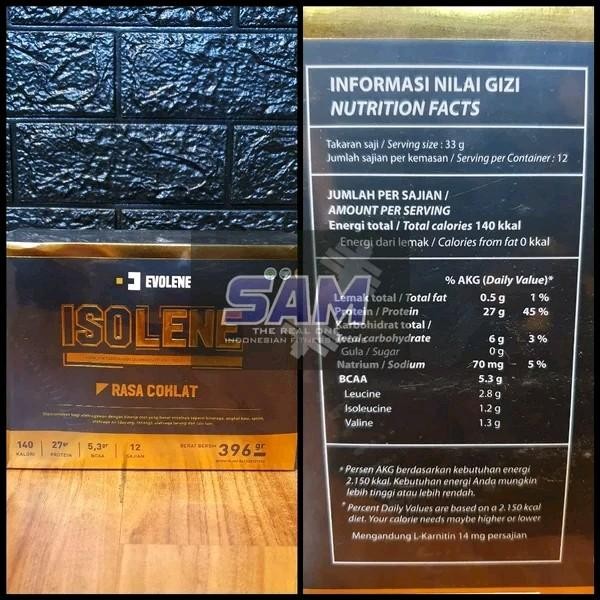 ORIGINAL !! Suplemen Fitness EVOLENE Isolene 12 sachet 396 gram Malang Whey Protein Isolate