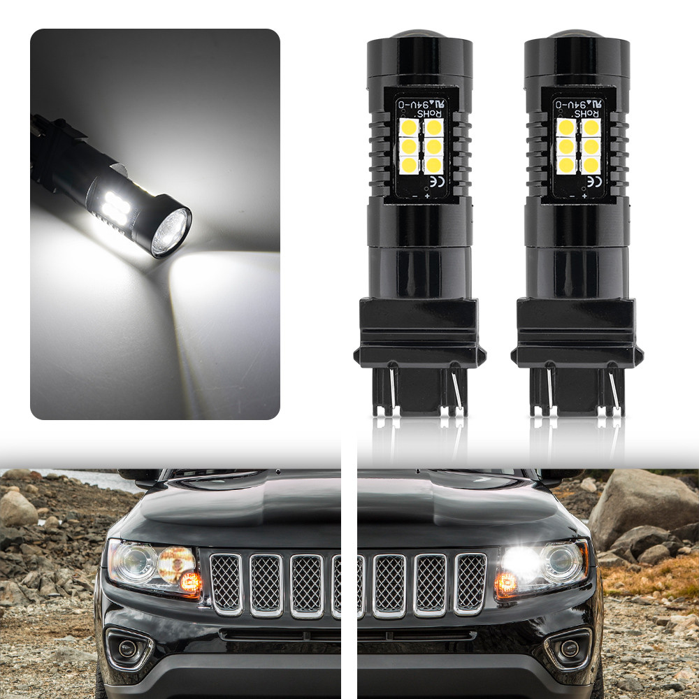 2pc Xenon White 3157  P27/7W P27 7W T25 LED Bulbs For Jeep Compass