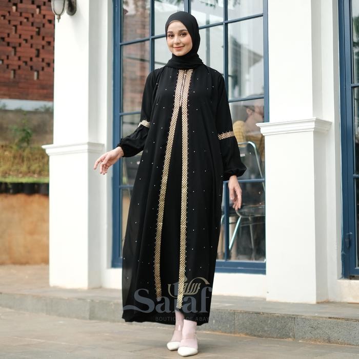KirimCpT- Gamis Hitam Turkey Abaya Arab Resleting Depan Maxi Dress Muslim Wanita Turki