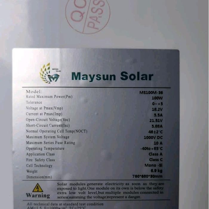 2n3v- Solar Panel 100Wp Mono Crystalline Panel Surya 100W Mono Original Hq