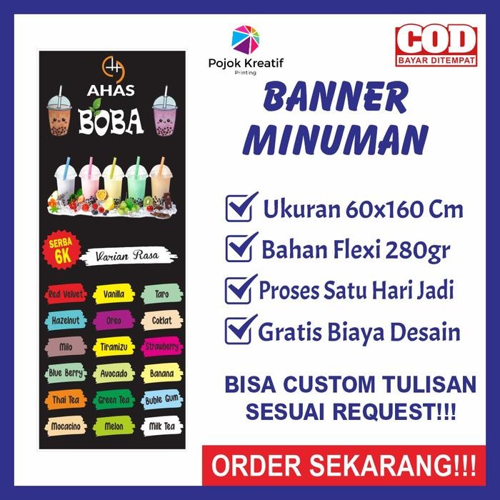 ASLI Banner Baner Bener Spanduk Sepanduk Backdrop Plang Usaha Jual Jualan Minum Minuman Aneka Varian