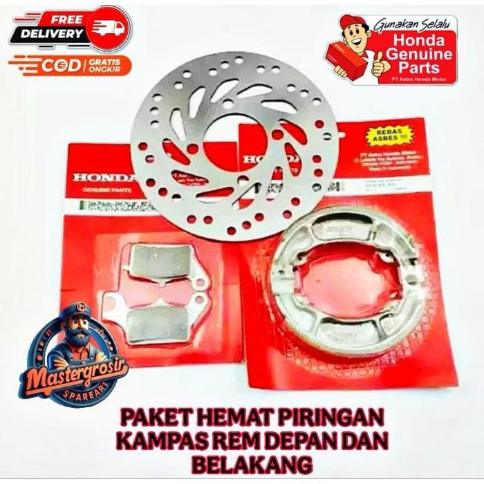 PAKET KOMPLIT DISC PIRINGAN CAKRAM + KAMPAS REM DEPAN BELAKANG MOTOR MATIC HONDA : BEAT KARBU / BEAT
