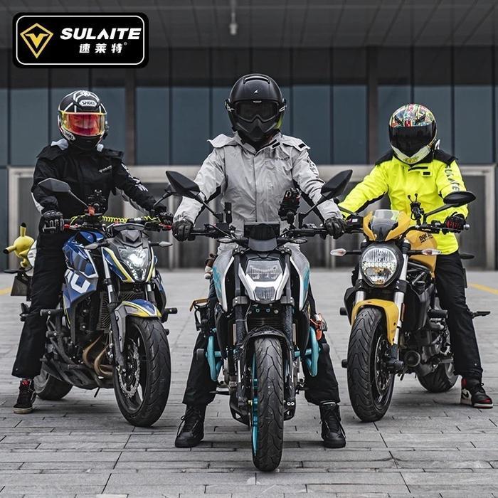Set Jas Hujan Motor Sulaite - Tudung Lepas Pasang, Tali Reflektif Agar Terlihat dengan Jelas, Jaket