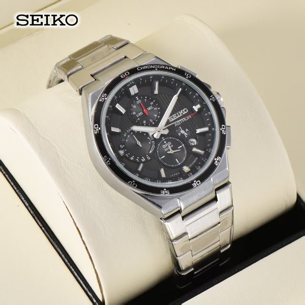 Seiko Fashion Business Multifunctional Quartz Watch Calendar Timing Sports Stainless Steel Strap