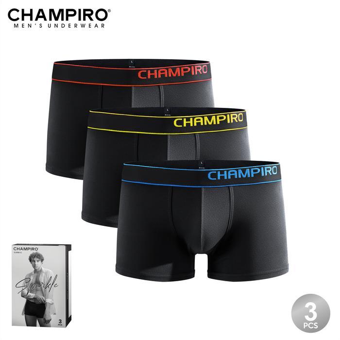 Champiro Sparkle Brief Boxer brief pria katun spandeks 3 pcs advanced pouch anti-slip ukuran S warna