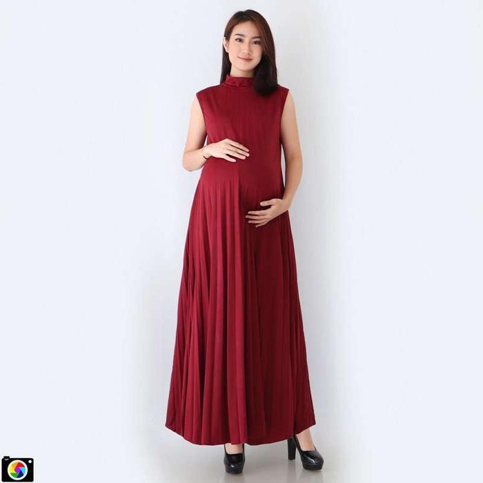 Hamil Pesta Plisket Baju Hamil Pesta Dress Plisket FDD030 - MAROON