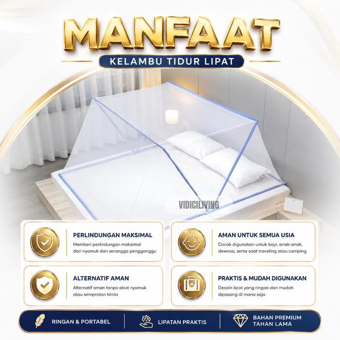 NEW Kelambu Tidur Praktis Anti Nyamuk Lipat Ukuran Kasur 65x120 80x190 100x190 135x190