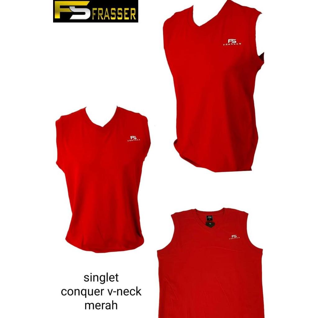 kaos singlet kutungan olahraga frasser conquer merah zf - M