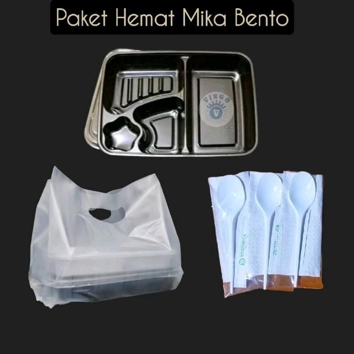 (50 Set) Paket Mika Bento Kantong Plastik Plong Sendok Tisu