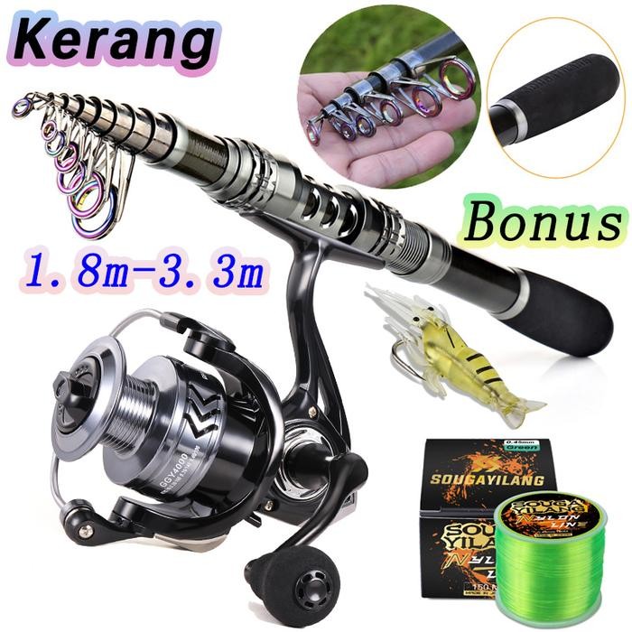 Sougayilang Pancing Set Joran Pancing 1.8-3.3M 5.21Gr Reel Pancing Memancing Laut Pancingan Set