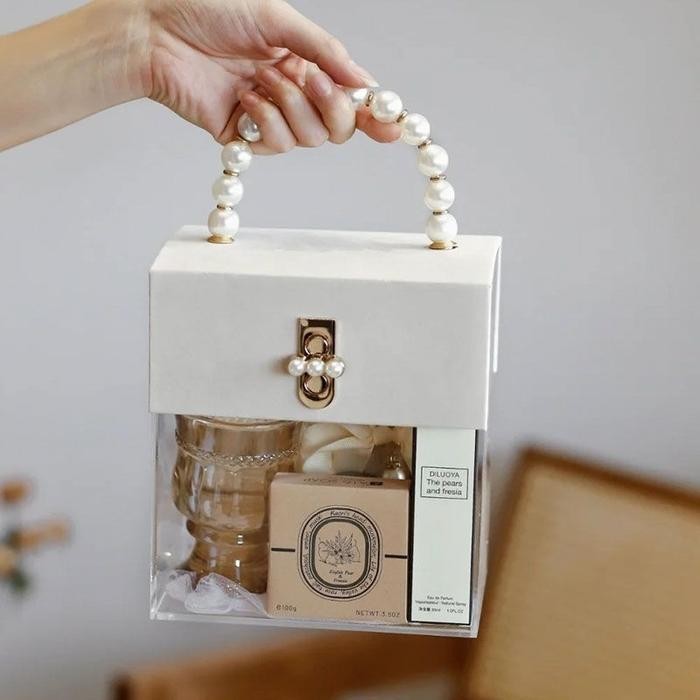 SALE TAS KOTAK HAMPERS TOTE TRANSPARAN / HAMPERS BAG BAMBU IMITASI RETRO