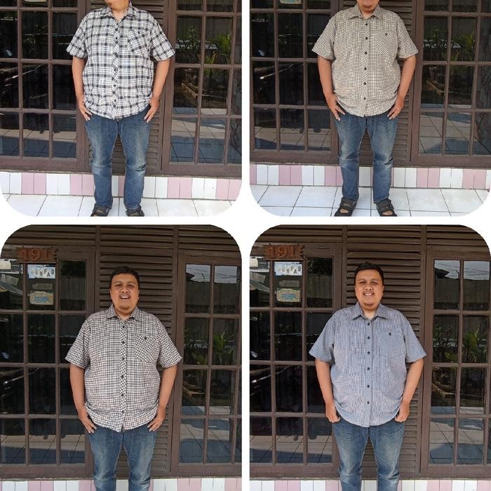 KEMEJA KERJA PRIA LENGAN PENDEK UKURAN JUMBO BIG SIZE POLA KOTAK Katun