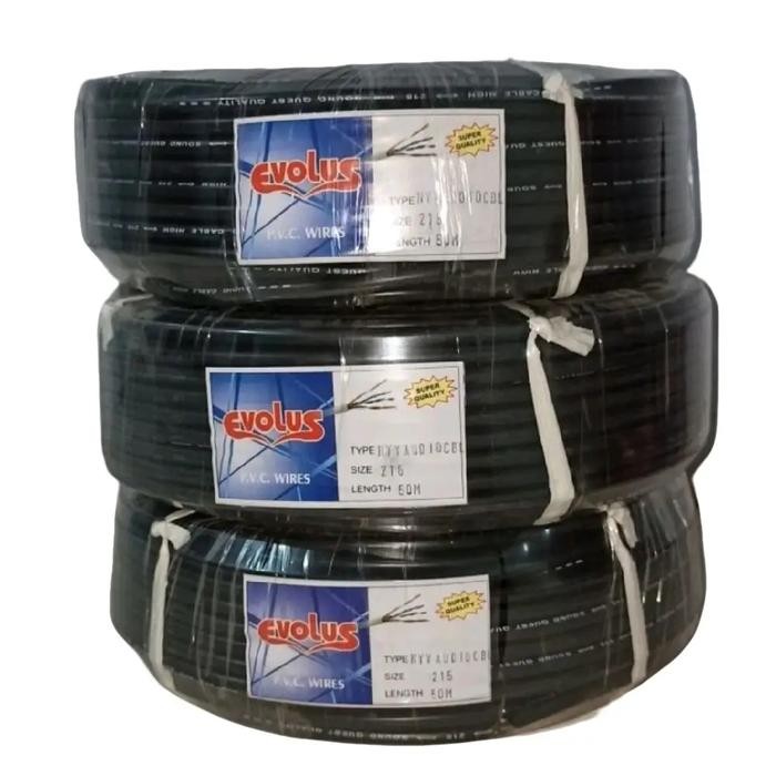 Kabel Listrik Serabut Kabel Hitam Putih EVOLUS 2 X 1,5 1 Roll Panjang 50 M Meter