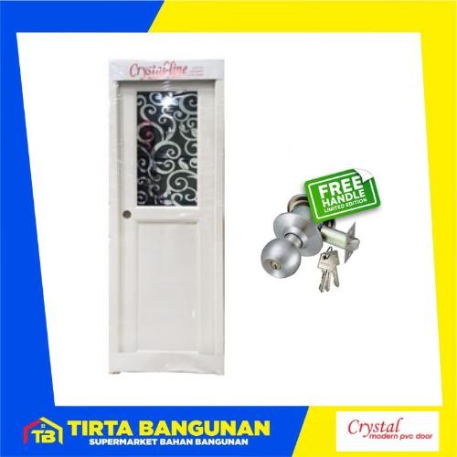 PINTU PVC CRYSTAL LINE 70 X195CM 1/2 KACA PUTIH/ PINTU PVC KAMAR MANDI