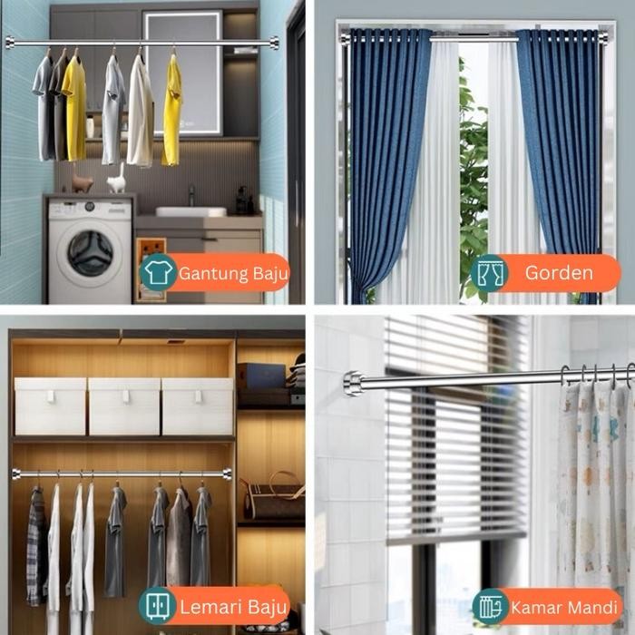 Tiang Gorden Fleksibel Jemuran Baju Tiang Jemuran Portable Stainless Pasti Diskon