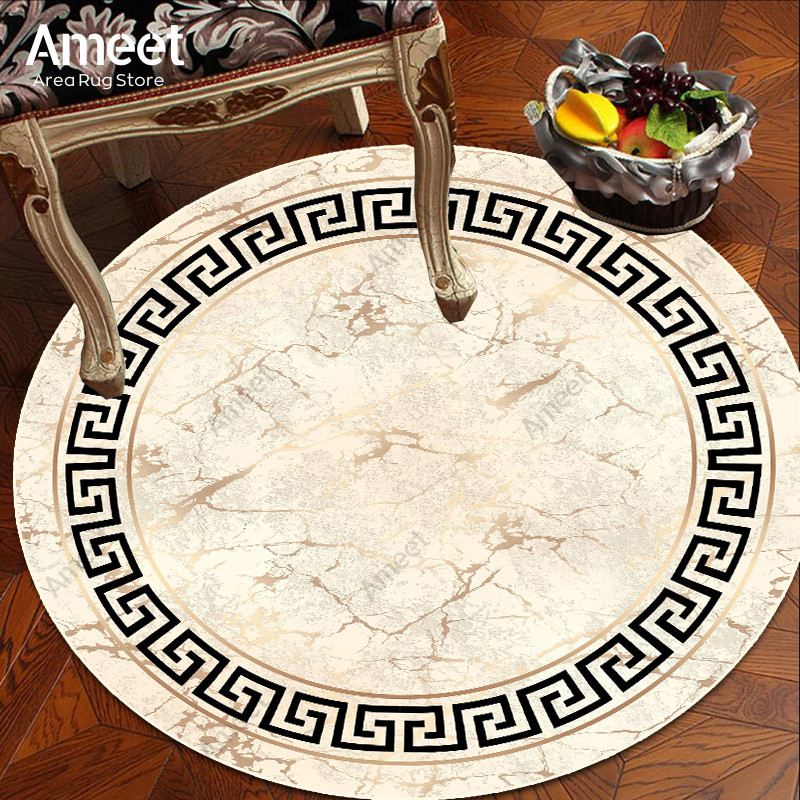 Carpets For Living Room Luxury Geometry Black Border Gold Marble Round Oval Soft Fluffy Carpet Bedro