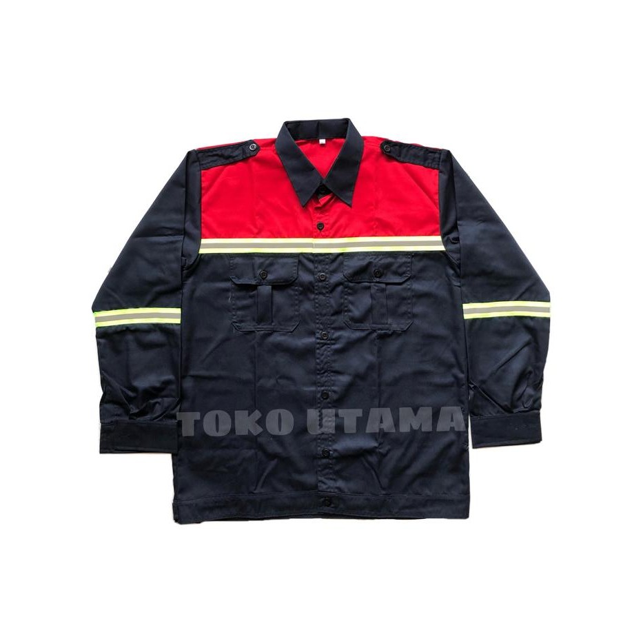 TERMURAH Seragam safety hitam merah ukuran jumbo-baju safety hitam merah jumbo
