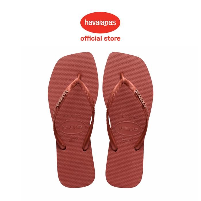 P0B2  Havaianas 5416 Slim Square Logo Metallic - Mahogany - Sandal Wanita