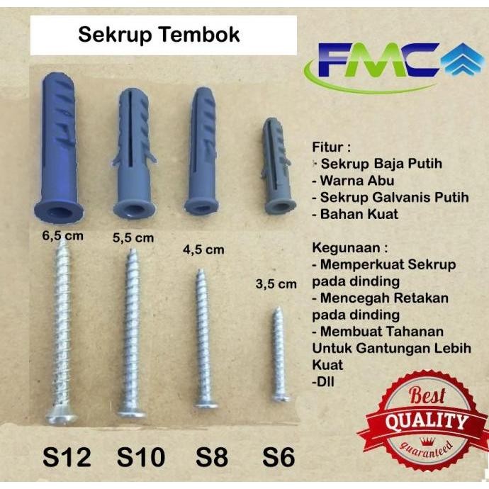 KUALITAS BEST Fisher S6 S8 S10 Sekrup Baut Dinding Tembok Gypsum Tutup Skrup Murah