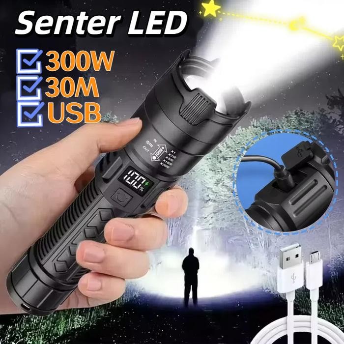 300W Senter LED Super Terang / Portabel Senter Zoom LED Super Terang Waterproof / Senter Zoom in Out