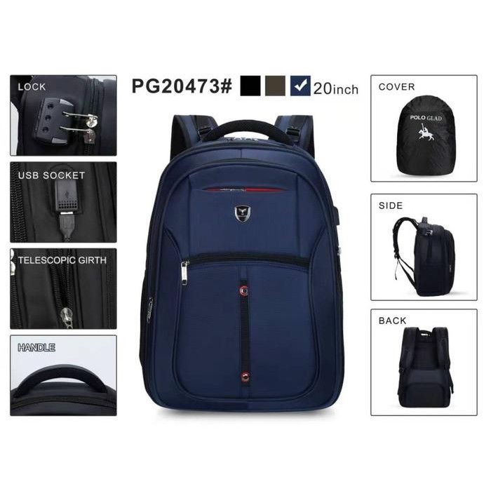 Tas Ransel Laptop Pria Nylon Polo Glad Besar Size 20Inch Expanding