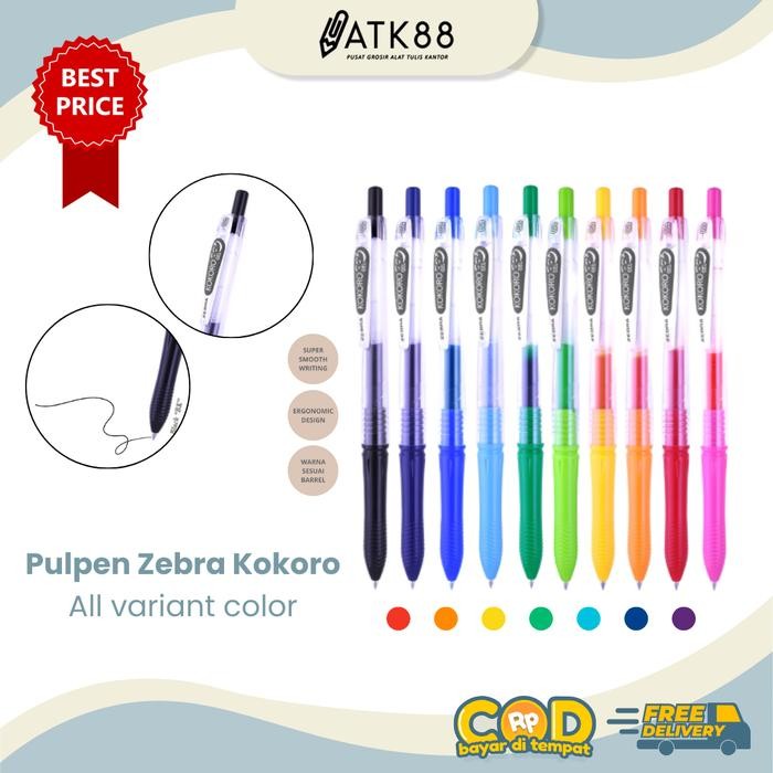 Pulpen Zebra Kokoro Gel Pen Bolpoint Warna- Warni & Hitam