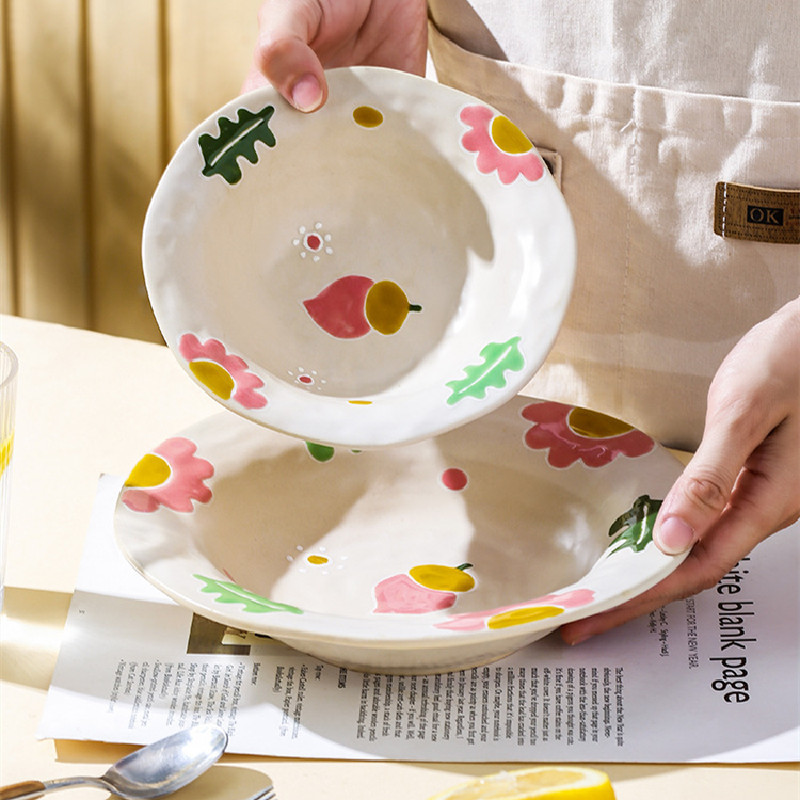 Creative Irregular Hand Pinching Ceramic Straw Hat Plate Pasta Plate Salad Plate Deep Soup Plate Hou