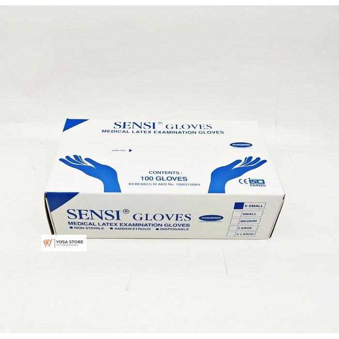KJB SENSI GLOVES Handscoon Medical Latex Examination Gloves 100's Size XS