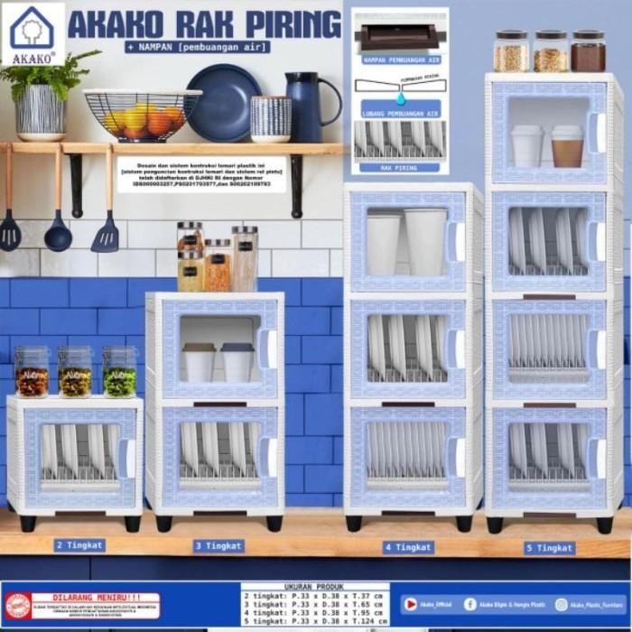 Akako Rak Piring Susun 3 Lemari Laci Dapur Tertutup Pintu Tempat Penyimpanan Mangkok Gelas Dengan