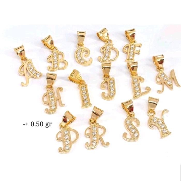 Liontin Latin Bold Permata Nama Inisial Huruf Lengkap Elegant Emas Asli