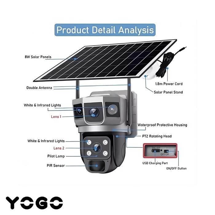x3ad- Yogo Cctv Outdoor Panel Surya 4K Cctv 4G Simcard Solar Panel Surya Tenaga Matahari