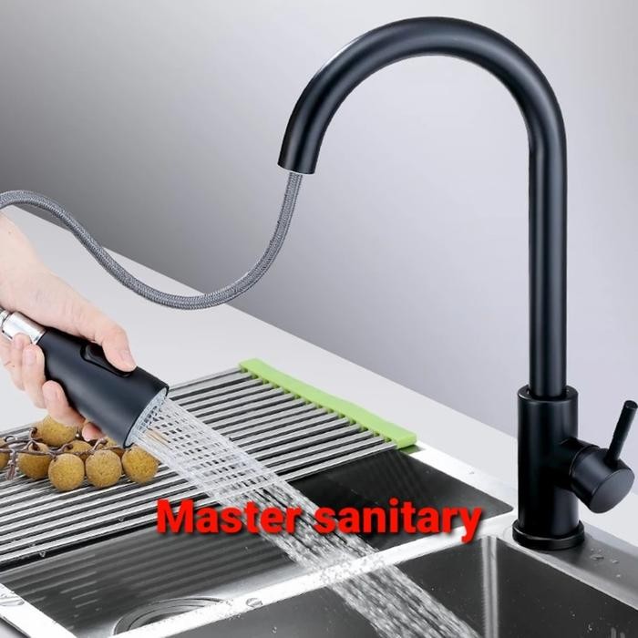 Kran Kitchen Sink Panas Dingin Model Tarik /Kran Cuci Piring Hitam
