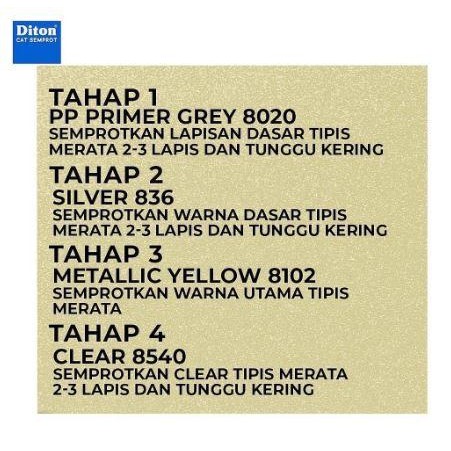 LncrMrt- Pilox Diton Metallic Yellow 8102 150Ml Warna Kuning Metalik Emas Gold Ekonomi Ekonomis