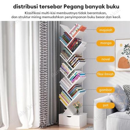 Rak Buku Kayu 8 Tingkat Rak Buku Bentuk Pohon Rak Buku Gantung Lantai Hias Dekorasi Rak Penyimpanan