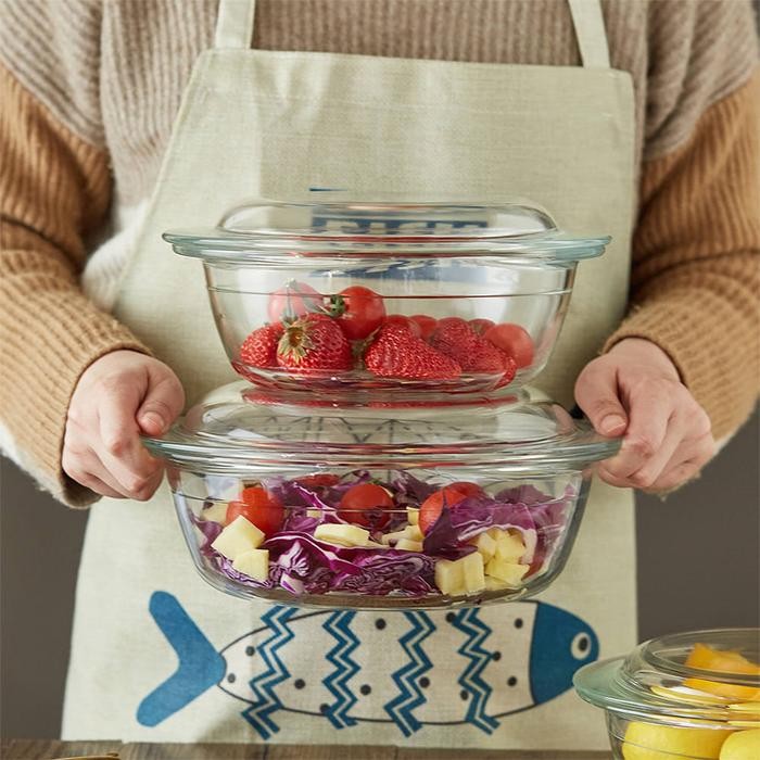 PRODUK AZKO Culinart Wadah Saji Casserole Kaca Dengan Tutup Tempat Saji Makanan Wadah Hidangan