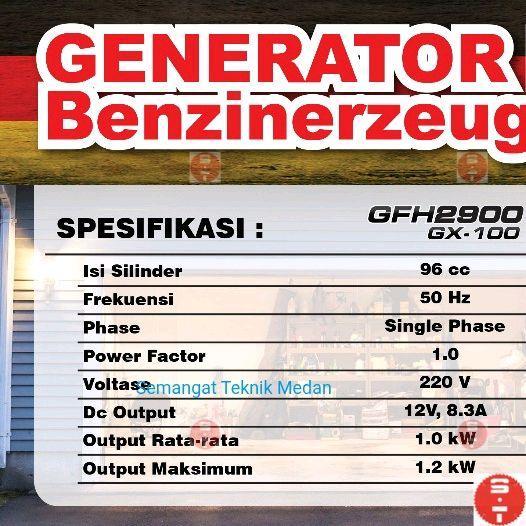 GFH2900 GENSET GENERATOR LISTRIK BENSIN PERTALITE PERTAMAX 1200W 1200WATT 1200 WATT MANUAL STARTER