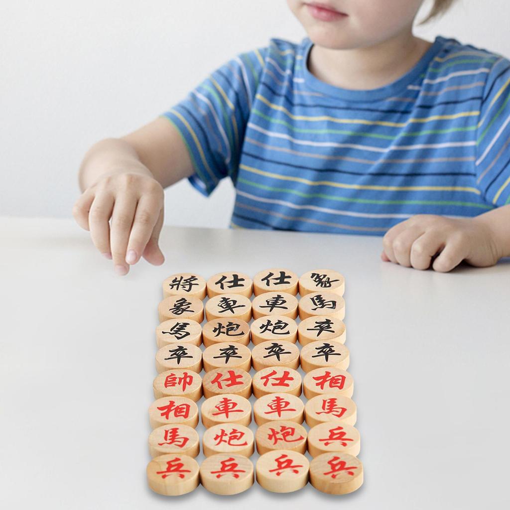 32x Wood Chinese Chess Pieces Traditional Xiangqi Chess Pieces Skill Game