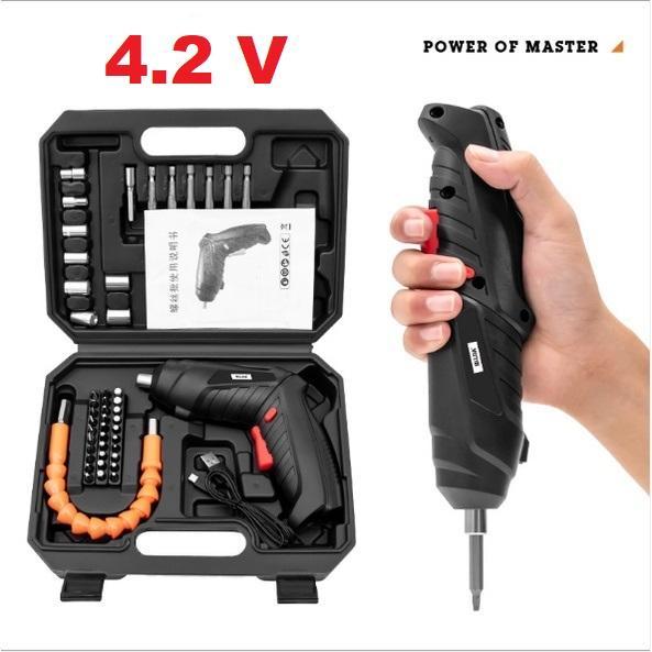 Krisbow Modern - Set Mesin Bor Obeng Elektrik Cordless Screwdriver Mesin Bor Mini 47Pcs