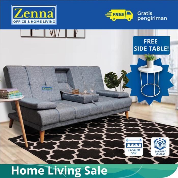 Zenna sofa bed sierra cup holder / sofa tempat tidur / sofa lipat - Fabric Biru