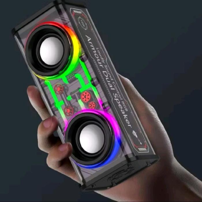SP BT V8 Armour Dual Speaker dengan LED RGB - Speaker Portabel untuk Musik dan Suara Jernih