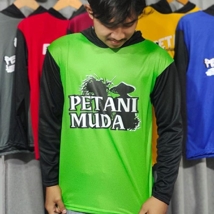 Kaos Tani Bersablon Petani Muda Pak Tani Sablon Dtf Lengan Panjang + Kupluk - Bisa Cod Terlaris
