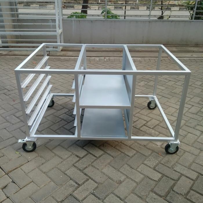 Meja Besi Tatakan Mesin Oven Getra RFL-12SS Pakai Roda
