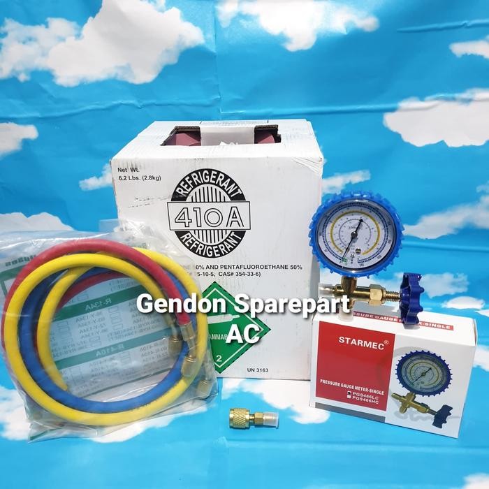 Paket Isi Freon R410 2.8kg tabung kecil manifold 500psi freon r410a