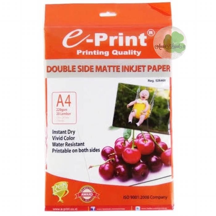 

Pilihan- E-Print Double Side Matte Inkjet Paper 220 Gsm/20 Lbr Kertas Inkjet