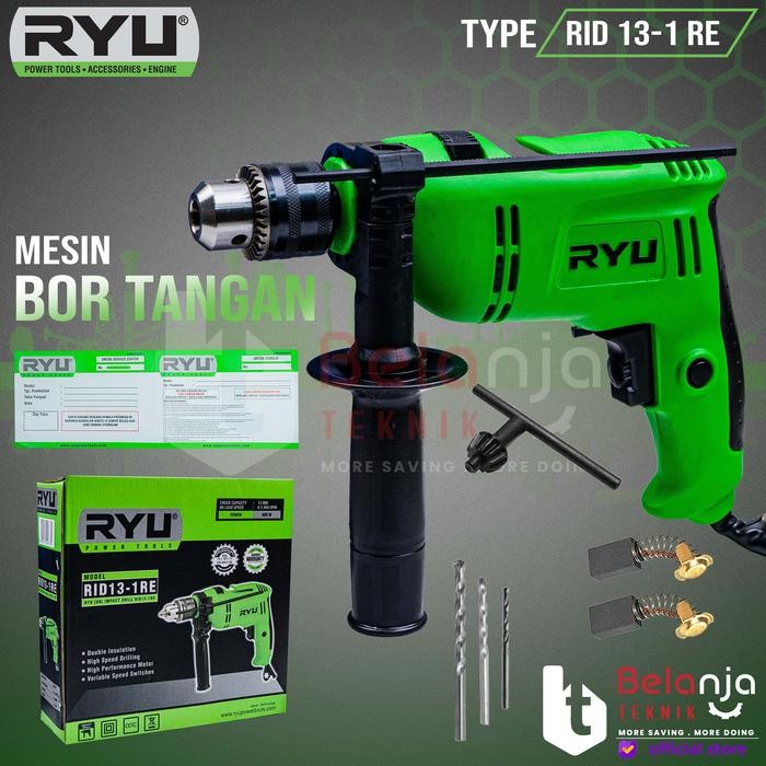 Ryu Mesin Bor Tangan Rid 13-1 Re 600 Watt 13 Mm Reversible & Variable Speed Mesin Bor Beton Besi