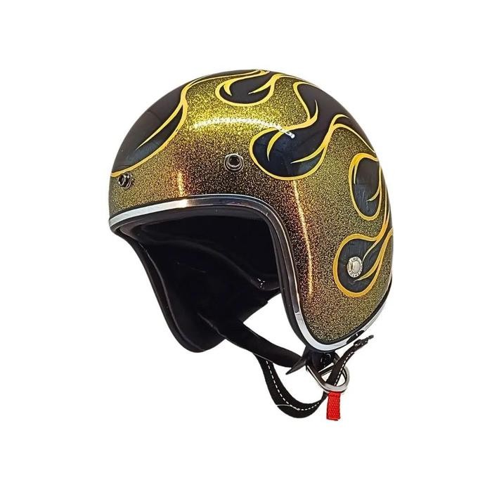 Bisa Gosend! Helm Retro Slimhead Lubro Tt&Co Gliter Gold Fire Sni Limited Edition Mr Helm