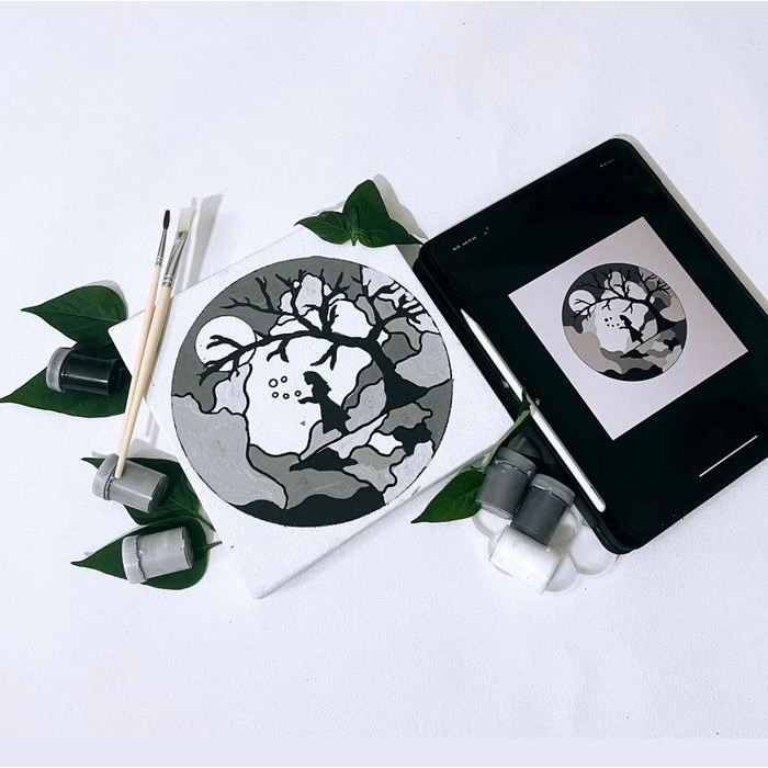 

NEW PRODUK SET MELUKIS (DIY KIT) PAINT BY NUMBER [20 X 20] SERI MONOCHROMATIC! MAWAR-89